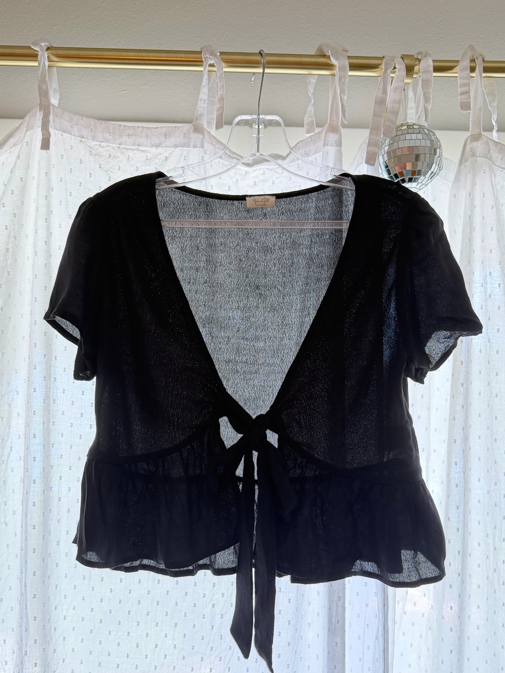 John Galt Black Tie-Front Women’s Top